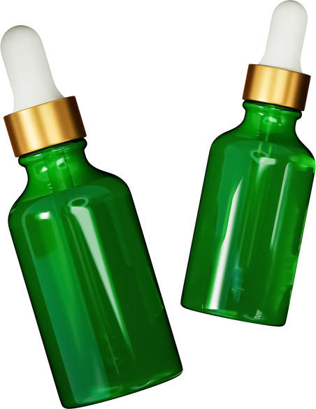 Green amber glass cosmetic serum bottle 3d render cutout